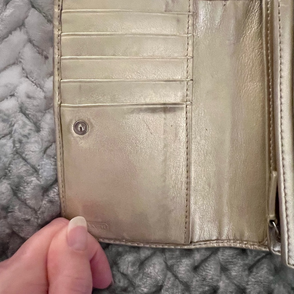 Coach Tan & Gold Canvas & Leather Trim Signature Wallet. - Picture 10 of 16